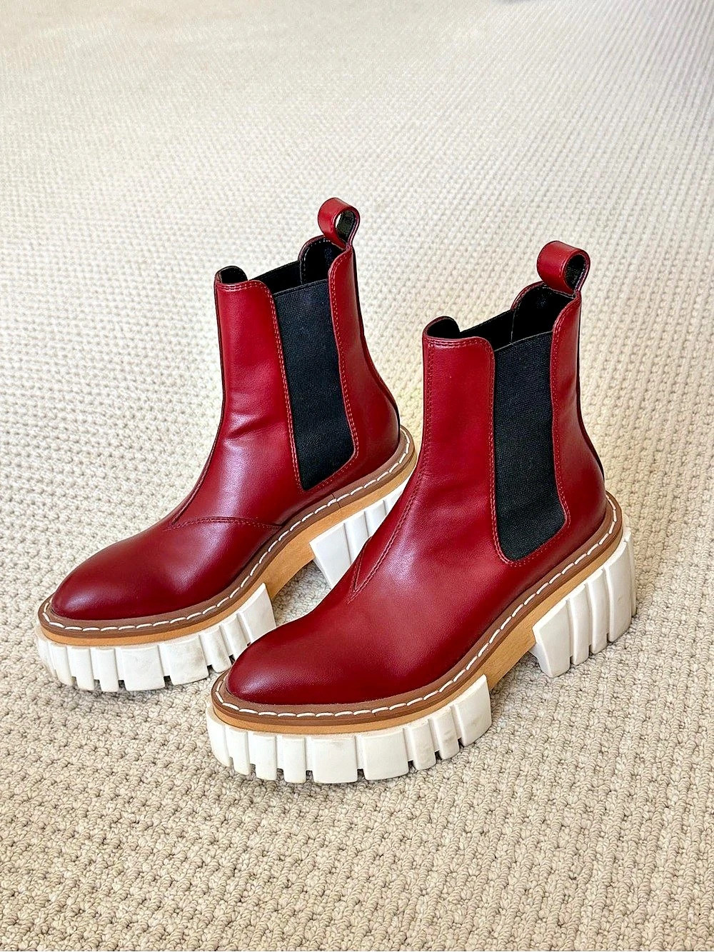 Stella McCartney Emilie Red Platform Chelsea Ankle Boots